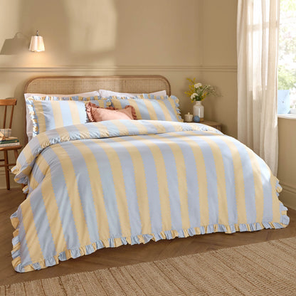 Wylder Birdie Stripe Duvet Cover Set - Lemon/Sky