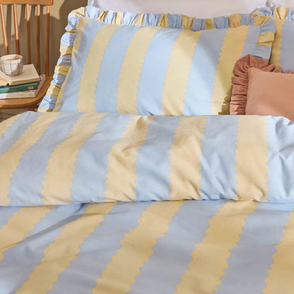 Wylder Birdie Stripe Duvet Cover Set - Lemon/Sky