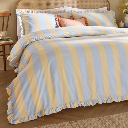 Wylder Birdie Stripe Duvet Cover Set - Lemon/Sky