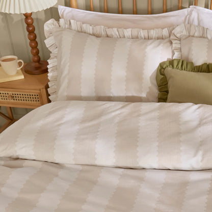 Wylder Birdie Stripe Duvet Cover Set - Oat/Milk
