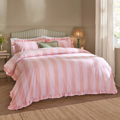 Wylder Birdie Stripe Duvet Cover Set - Pink/Raspberry