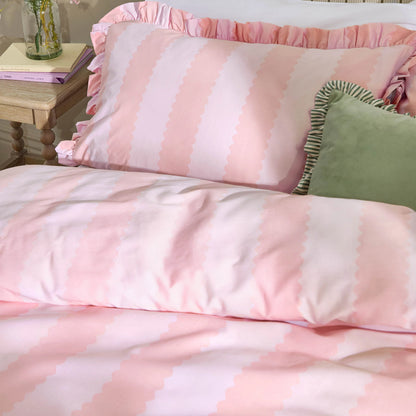 Wylder Birdie Stripe Duvet Cover Set - Pink/Raspberry