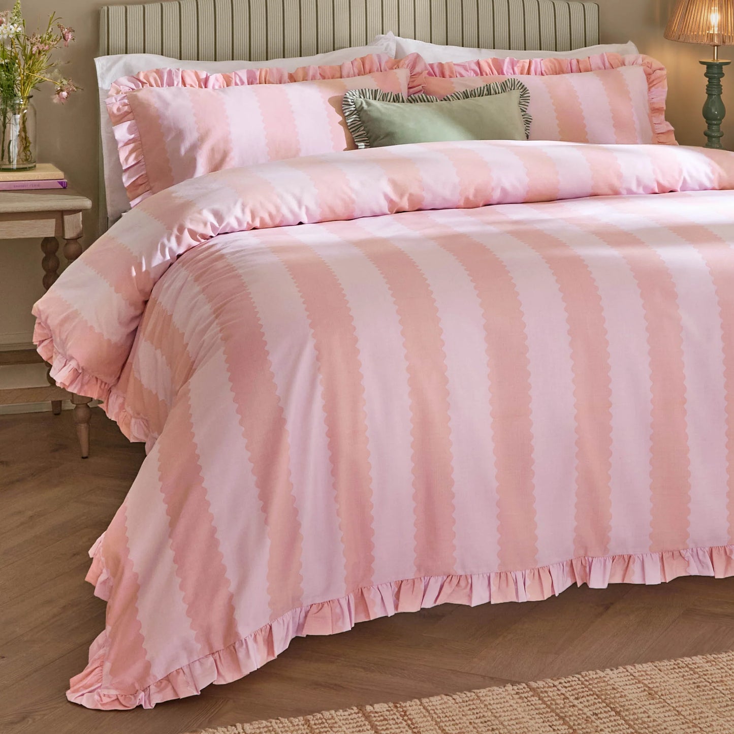 Wylder Birdie Stripe Duvet Cover Set - Pink/Raspberry