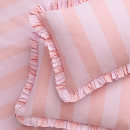Wylder Birdie Stripe Duvet Cover Set - Pink/Raspberry