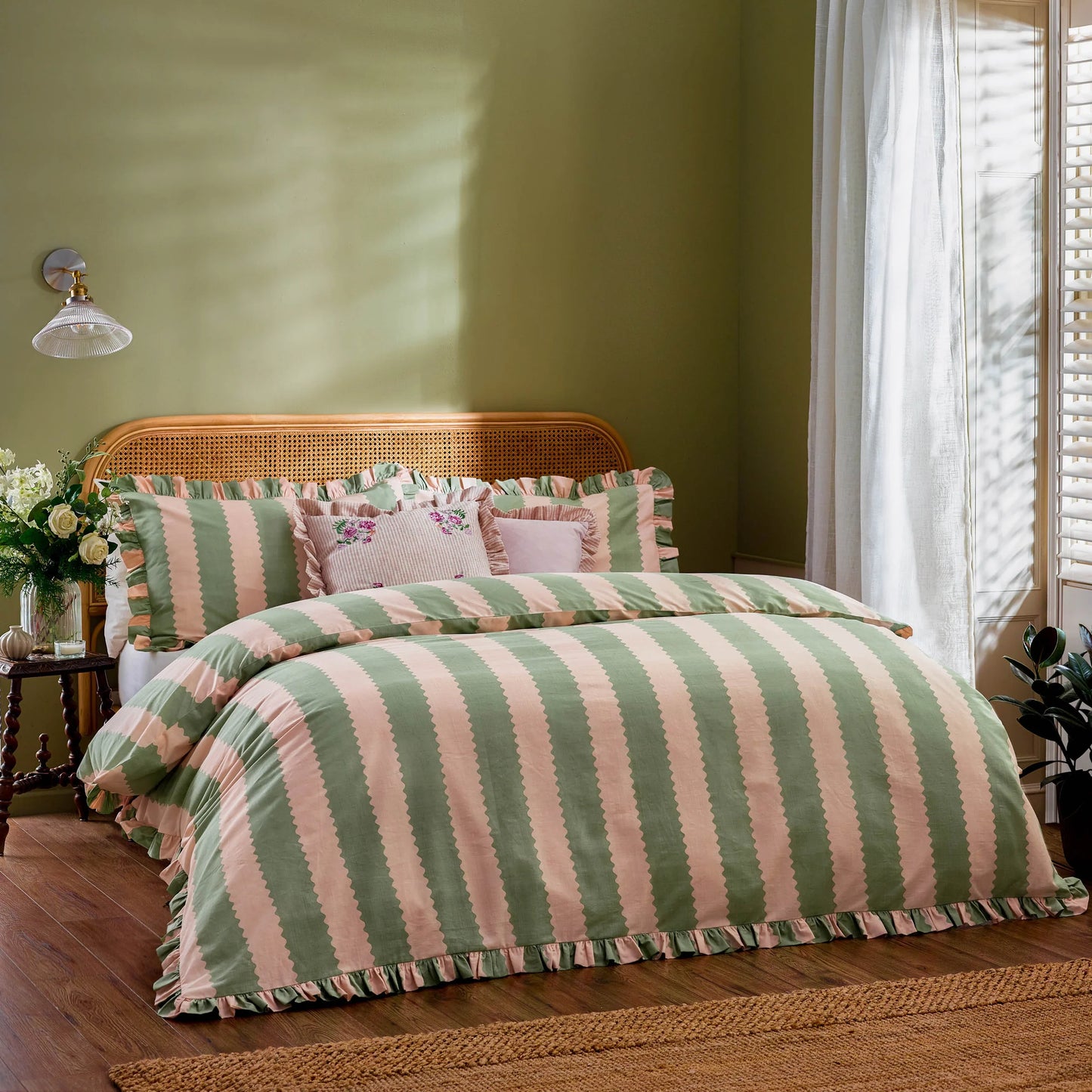 Wylder Birdie Stripe Duvet Cover Set - Pink/Green