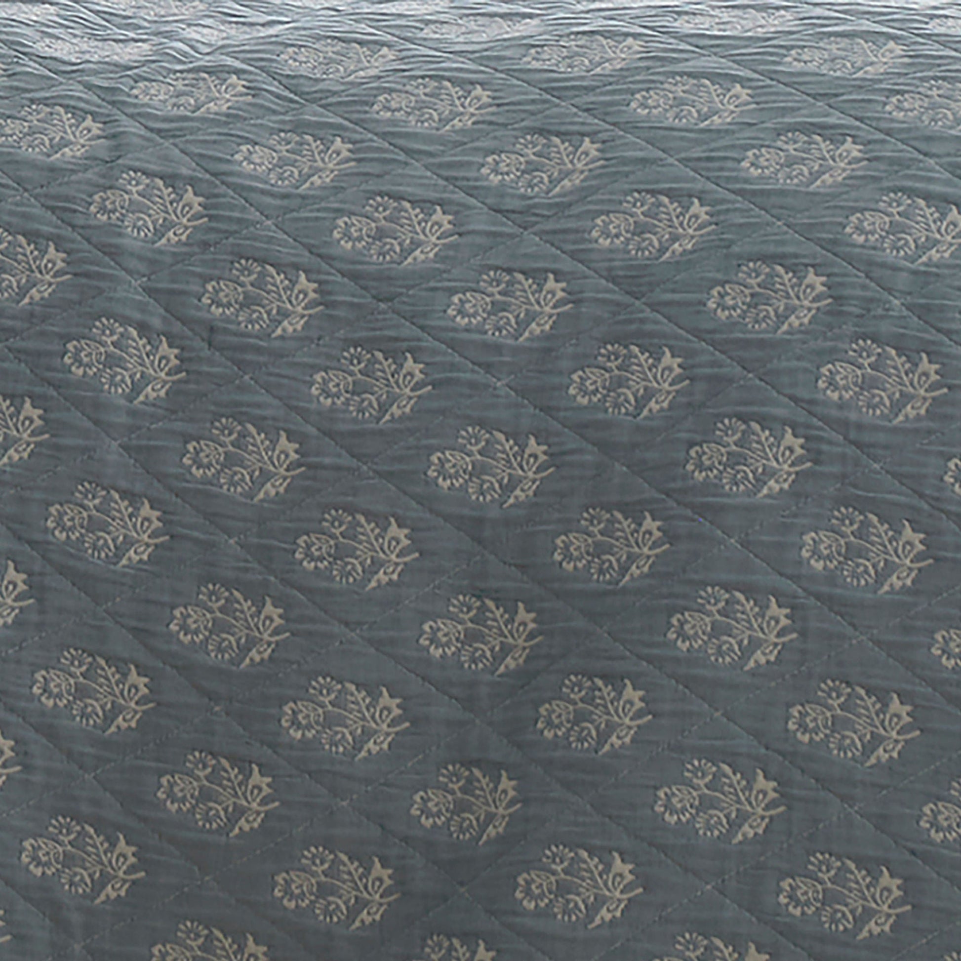 Block Floral Bedspread in Blue 235 x 235cm - Bedspread - Dreams & Drapes