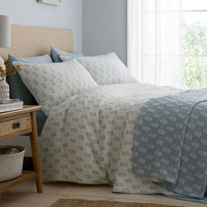 Block Floral Bedspread in Blue 235 x 235cm - Bedspread - Dreams & Drapes