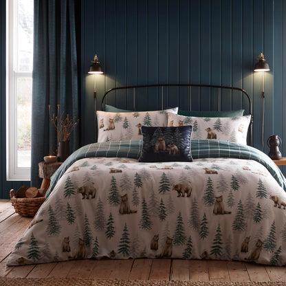 Bear Walks Cushion by Dreams & Drapes Lodge in Teal 43 x 43cm - Cushion - Dreams & Drapes Lodge