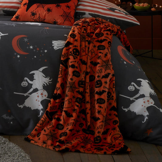 Halloween Boo Throw by Bedlam in Orange 120 x 150cm - Throw - Bedlam