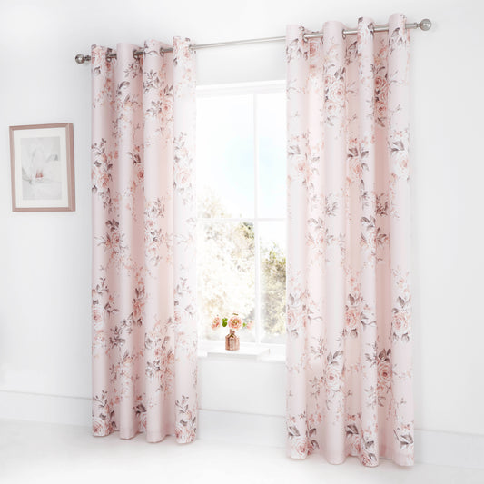 Catherine Lansfield Canterbury Eyelet Curtains - Blush