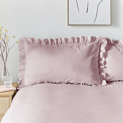 Cassia Frill Duvet Cover Set by Appletree Loft in Lavender - Duvet Cover Set - Appletree Loft