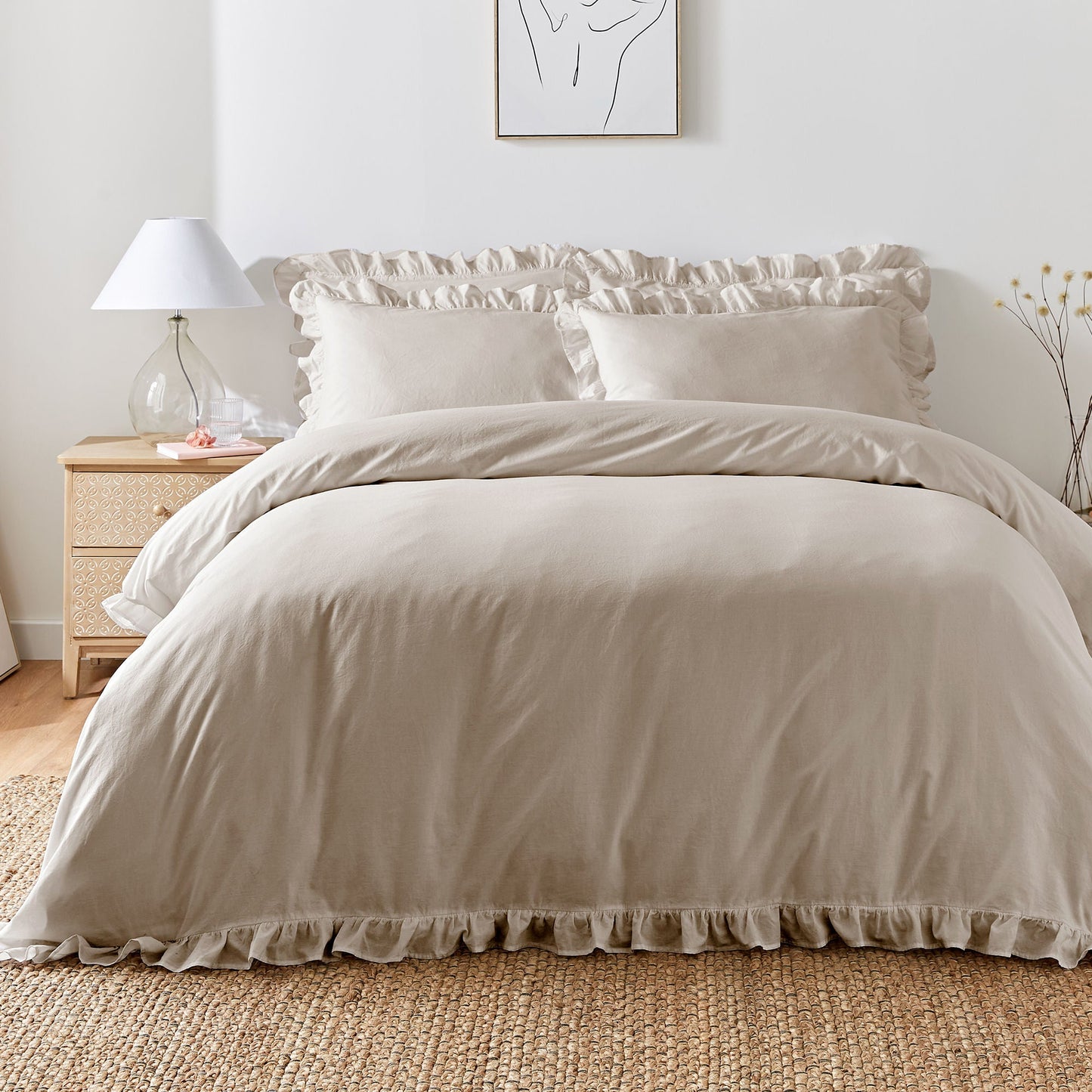 Cassia Frill Duvet Cover Set by Appletree Loft in Natural - Duvet Cover Set - Appletree Loft