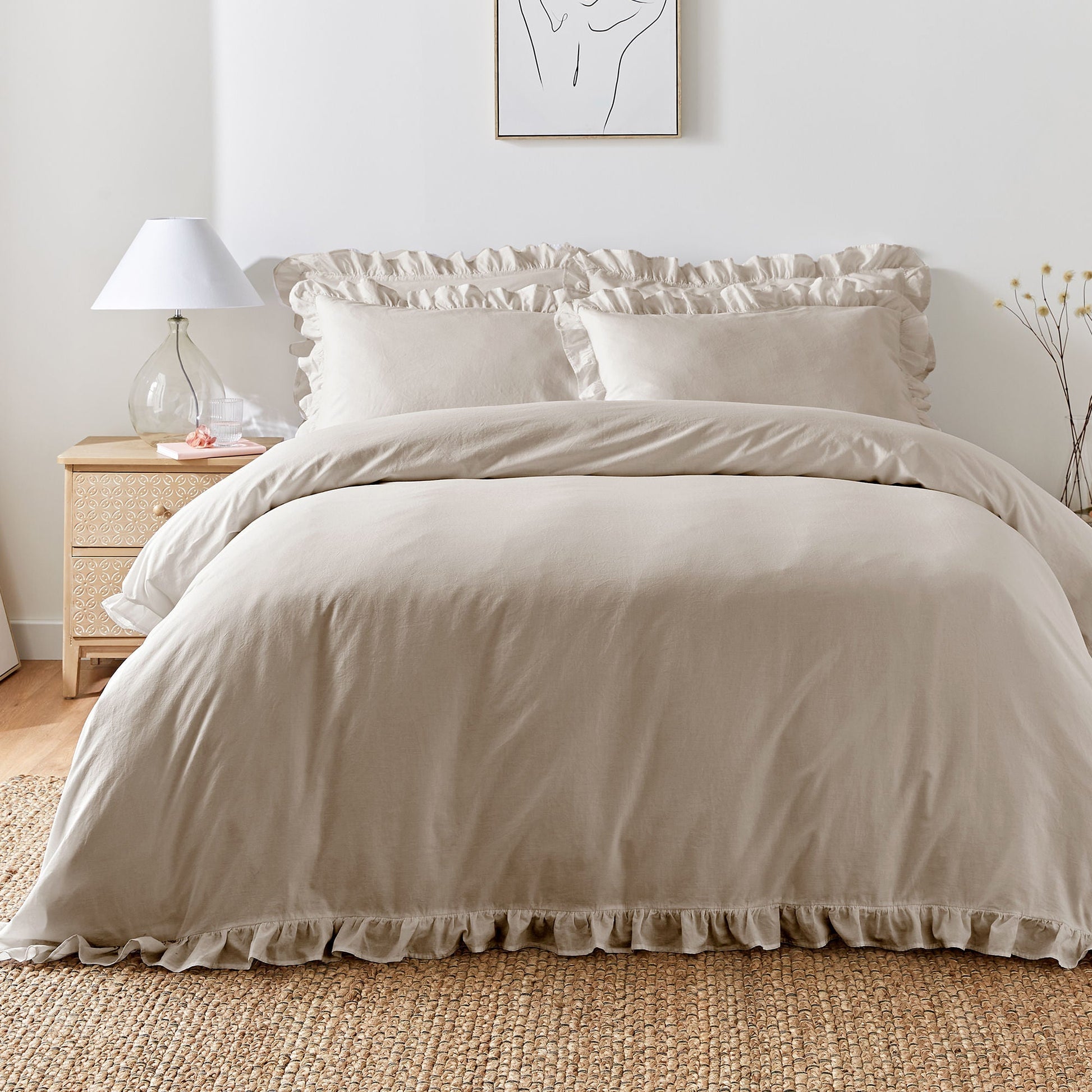 Cassia Frill Duvet Cover Set by Appletree Loft in Natural - Duvet Cover Set - Appletree Loft