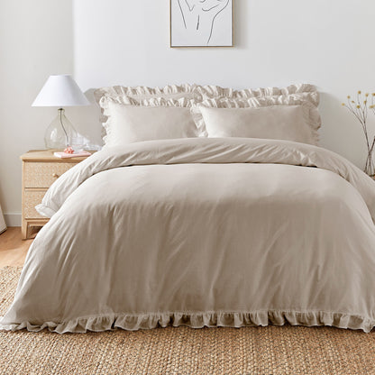 Cassia Frill Duvet Cover Set by Appletree Loft in Natural - Duvet Cover Set - Appletree Loft