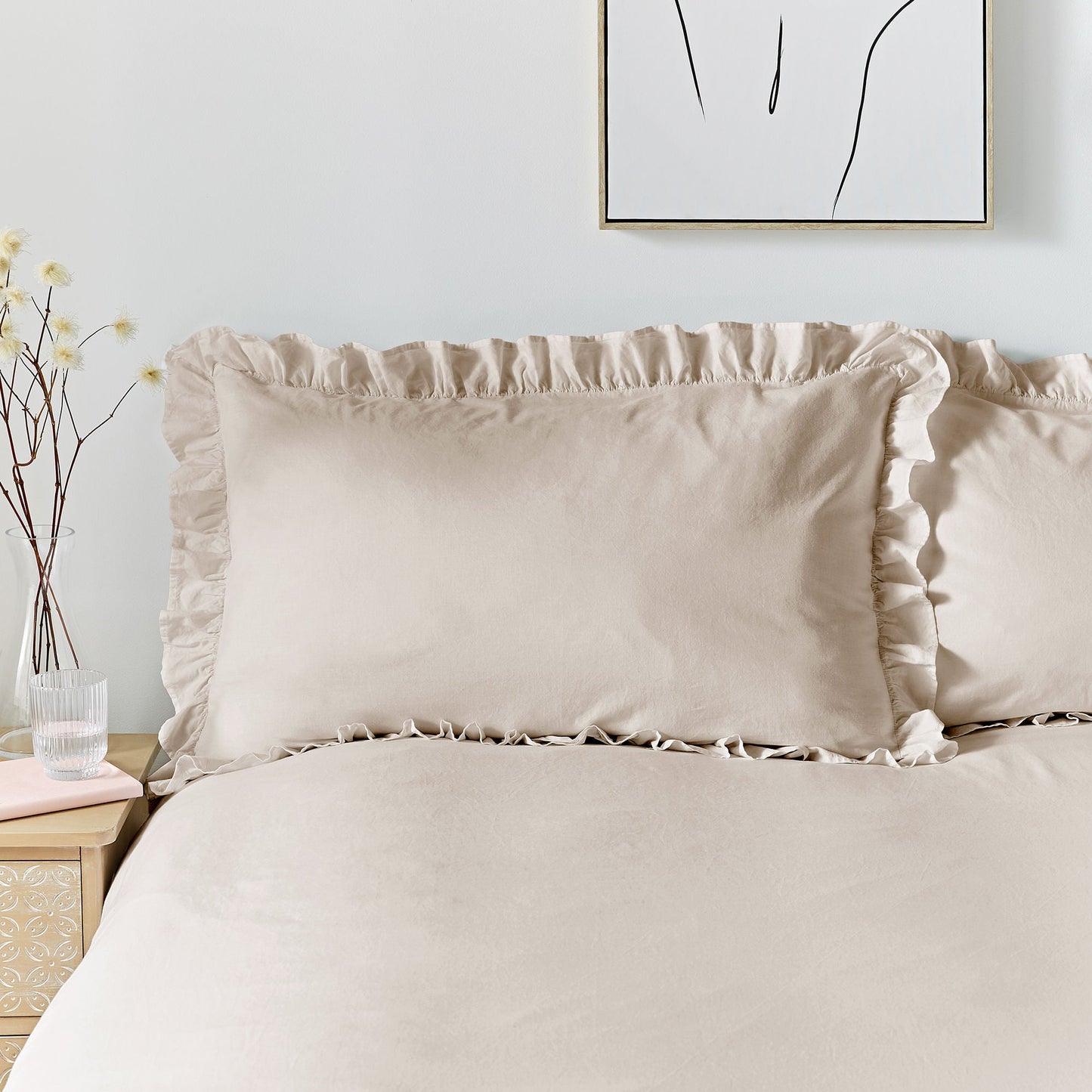 Cassia Frill Duvet Cover Set by Appletree Loft in Natural - Duvet Cover Set - Appletree Loft