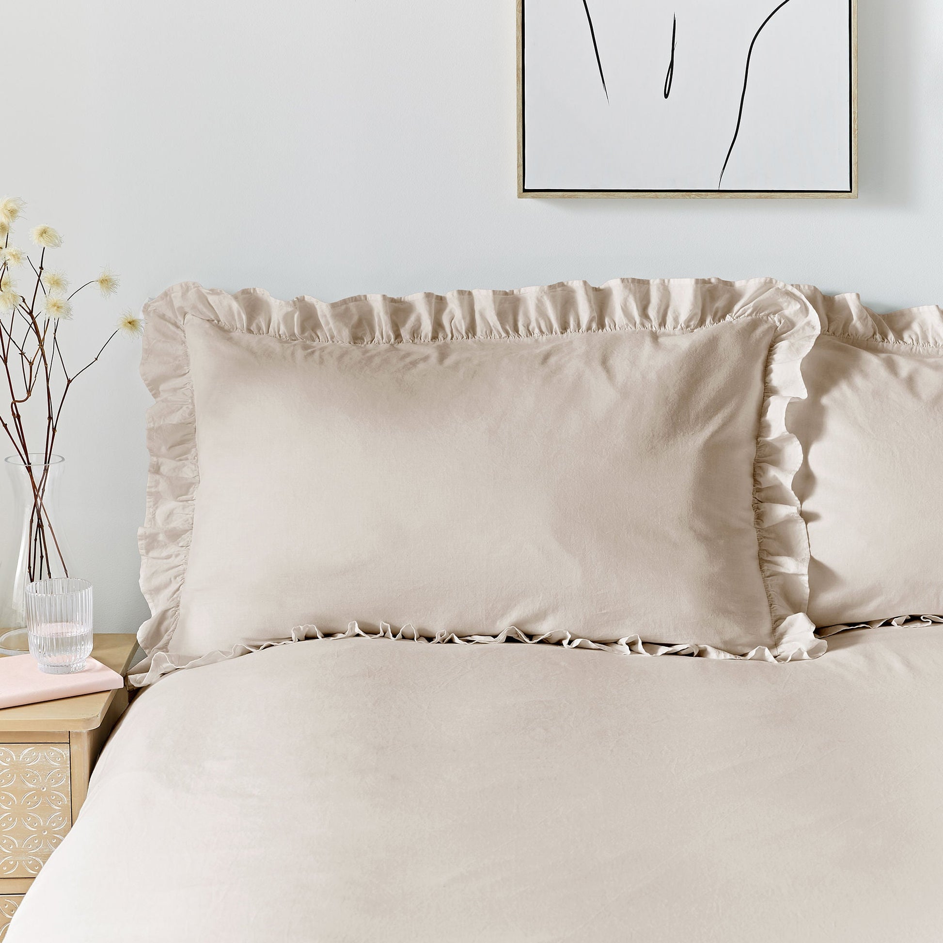 Cassia Frill Duvet Cover Set by Appletree Loft in Natural - Duvet Cover Set - Appletree Loft