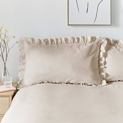 Cassia Frill Duvet Cover Set by Appletree Loft in Natural - Duvet Cover Set - Appletree Loft