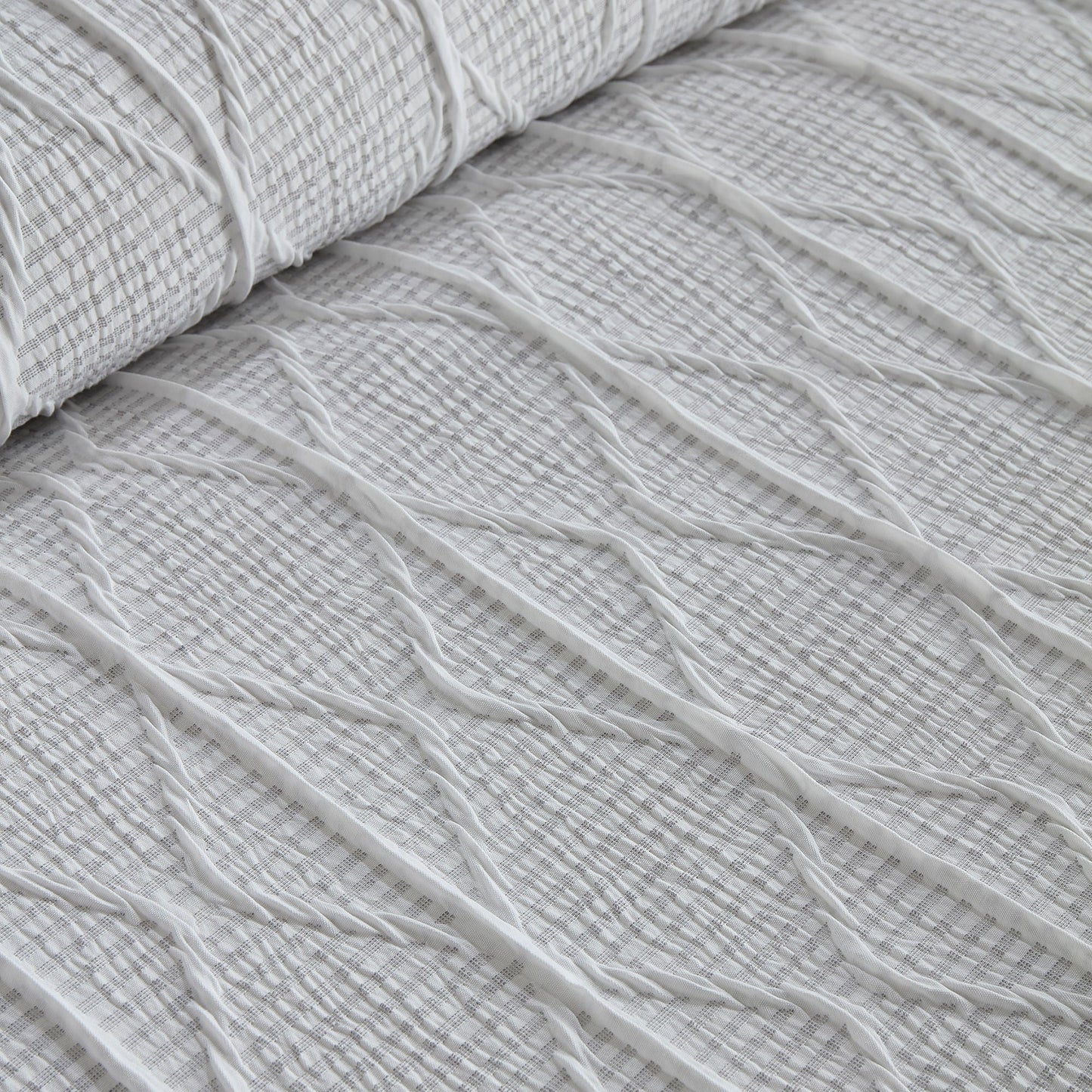 Crinkle Stripe Duvet Cover Set in White - Duvet Cover Set - Serene