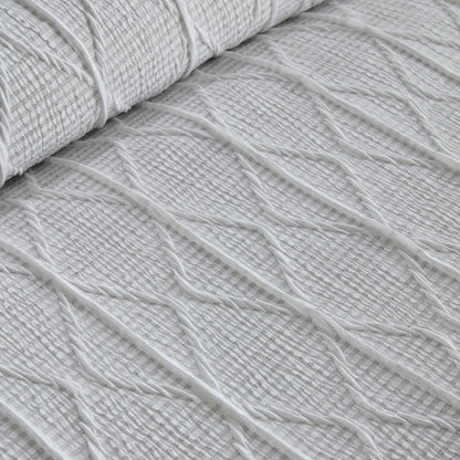 Crinkle Stripe Duvet Cover Set in White - Duvet Cover Set - Serene