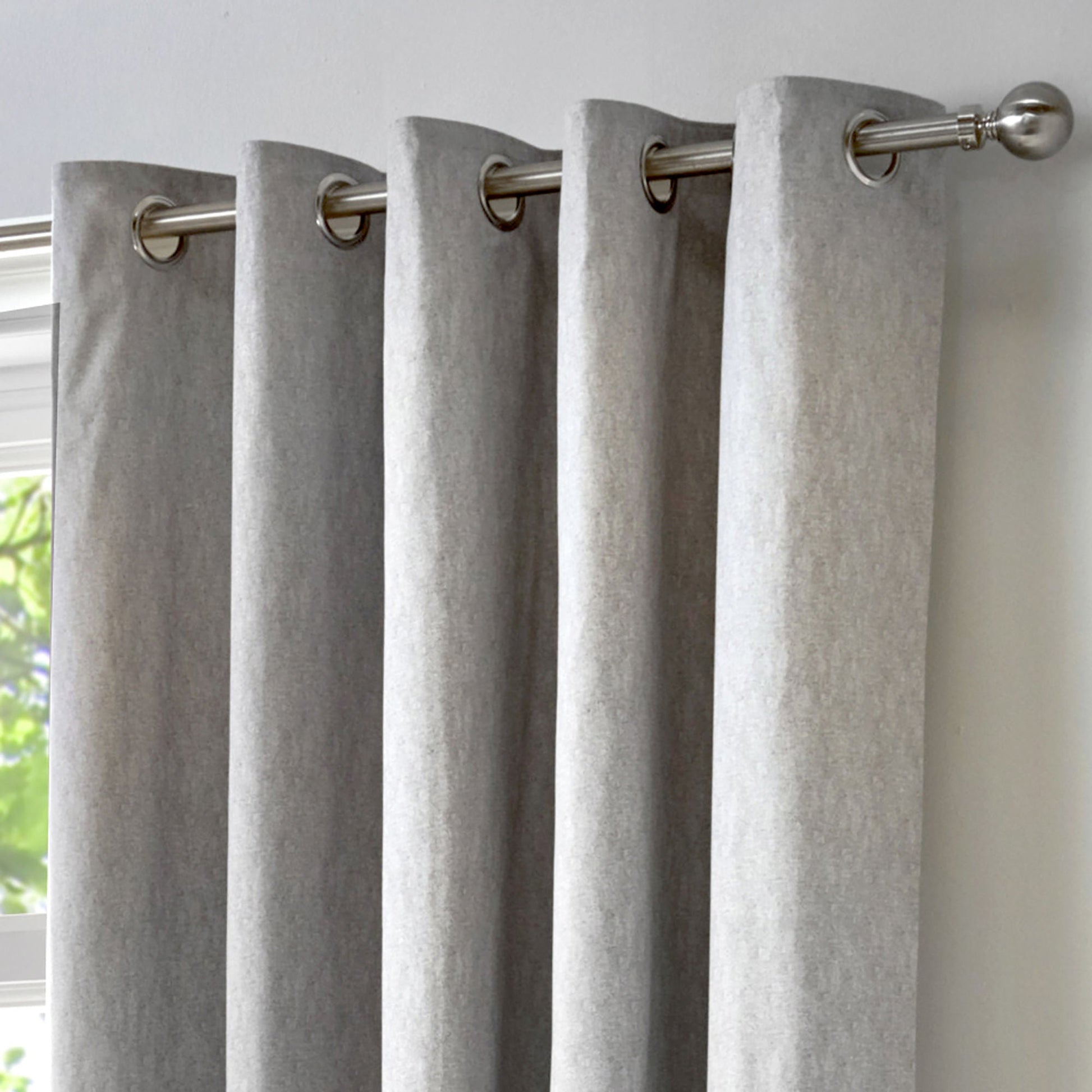 Cannes Pair of Eyelet Curtains by Fusion in Silver - Pair of Eyelet Curtains - Fusion