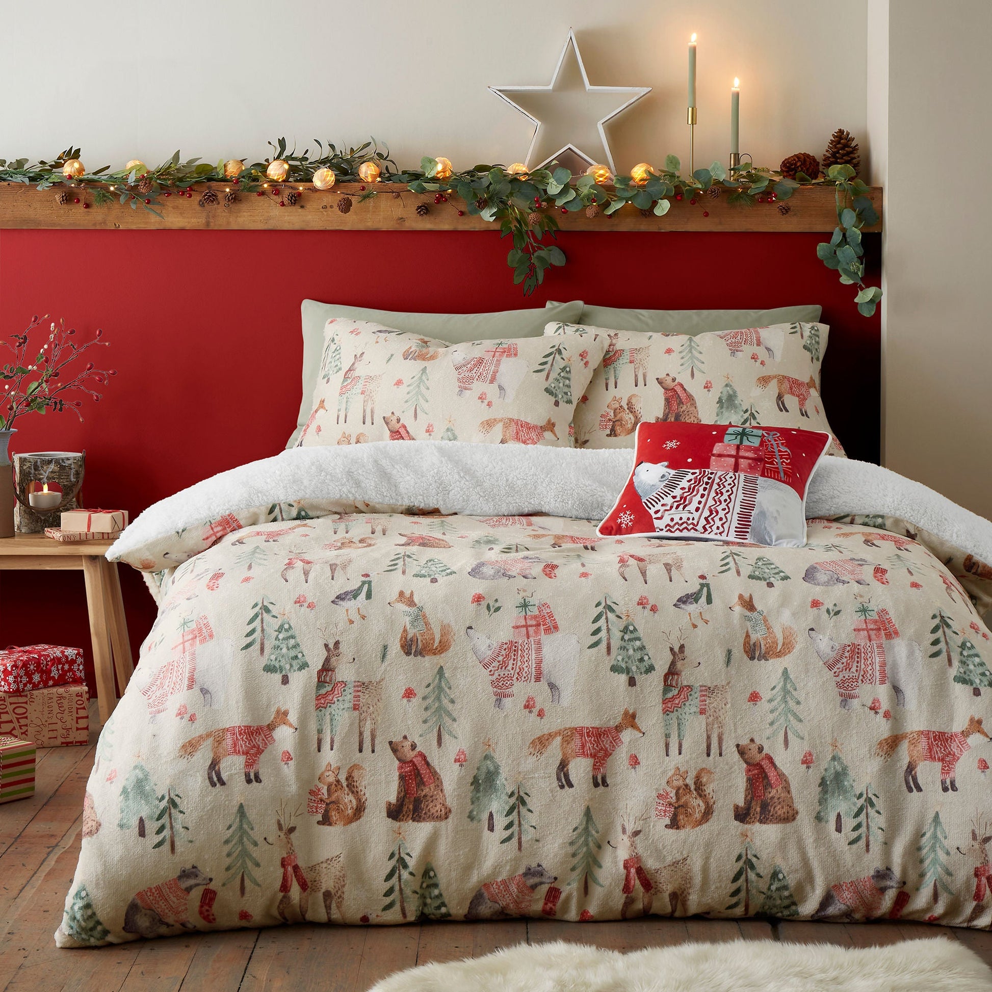 Christmas Woodland Animals Cushion by Fusion in Red 43 x 43cm - Cushion - Fusion