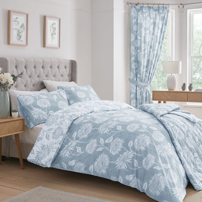 Chrysanthemum Bedspread by Dreams & Drapes Design in Blue 200cm X 230cm - Bedspread - Dreams & Drapes Design