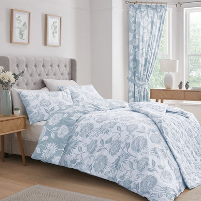 Chrysanthemum Duvet Cover Set by Dreams & Drapes Design in Blue - Duvet Cover Set - Dreams & Drapes Design