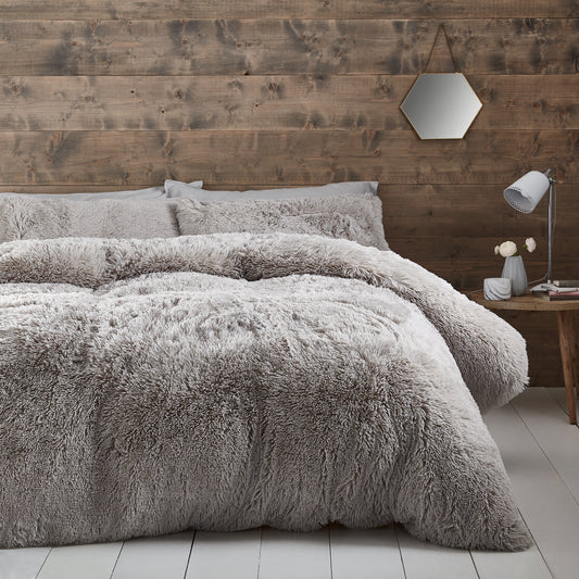 Catherine Lansfield Cuddly Duvet Cover Set - Silver