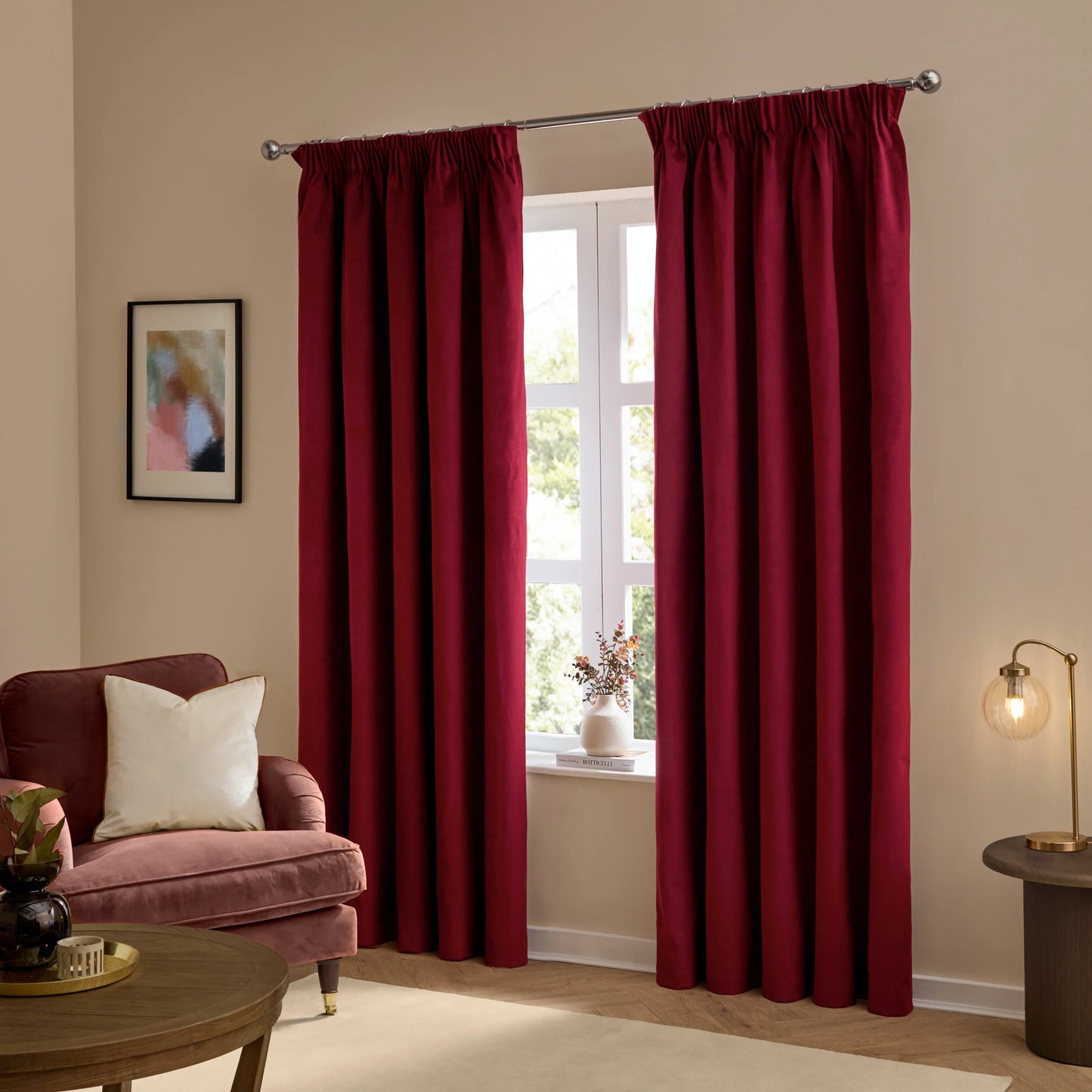 Furn Ultimate Velvet Pencil Pleat Curtains - Burgundy