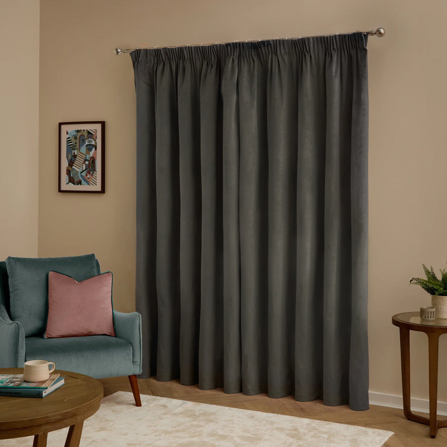 Furn Ultimate Velvet Pencil Pleat Curtains - Charcoal