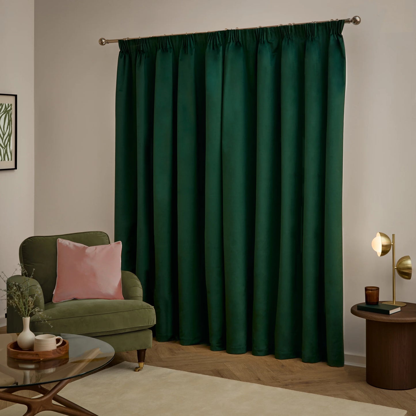 Furn Ultimate Velvet Pencil Pleat Curtains - Emerald