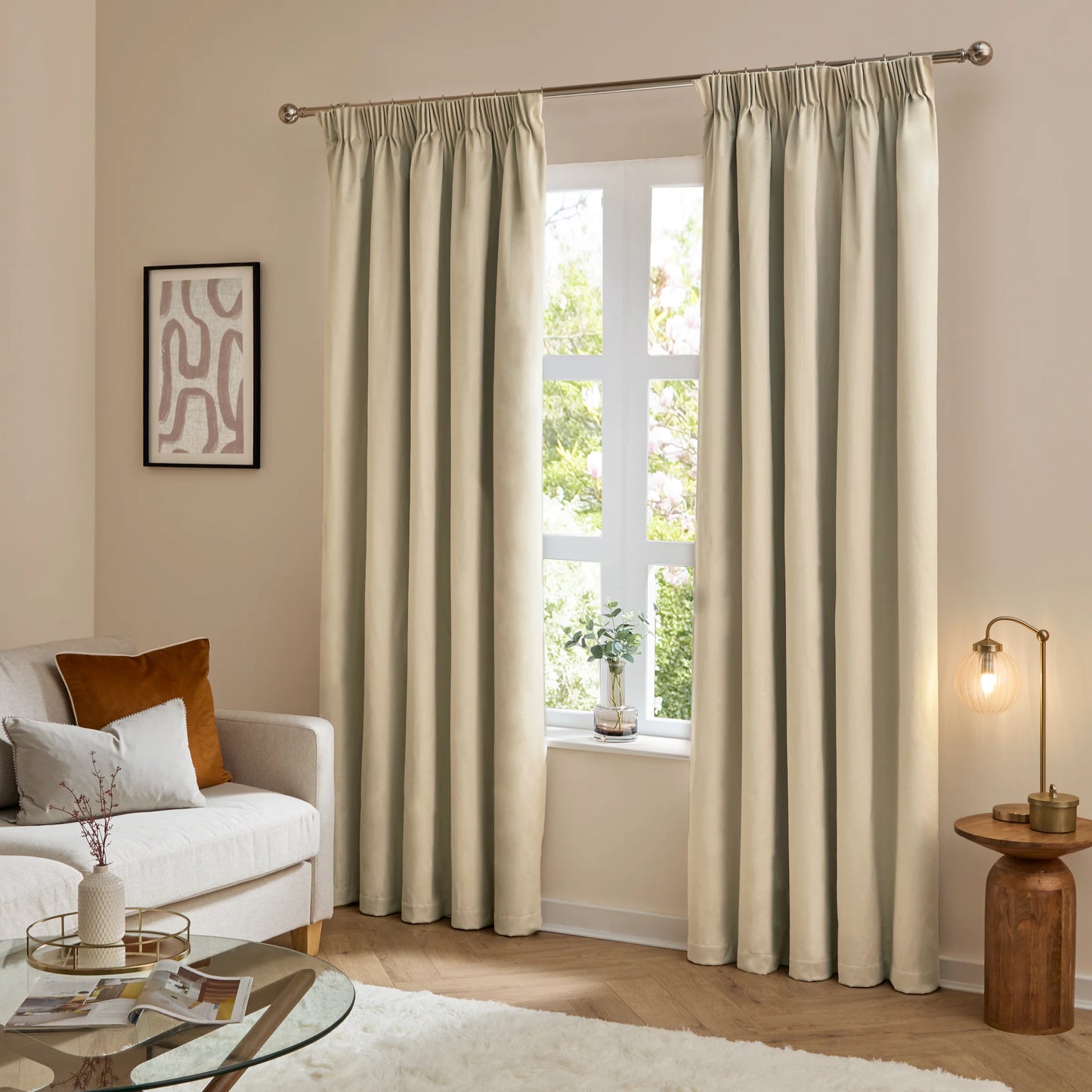 Furn Ultimate Velvet Pencil Pleat Curtains - Natural