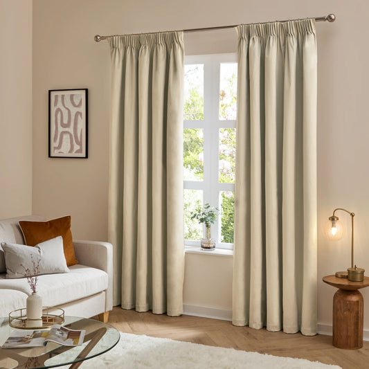 Furn Ultimate Velvet Pencil Pleat Curtains - Natural