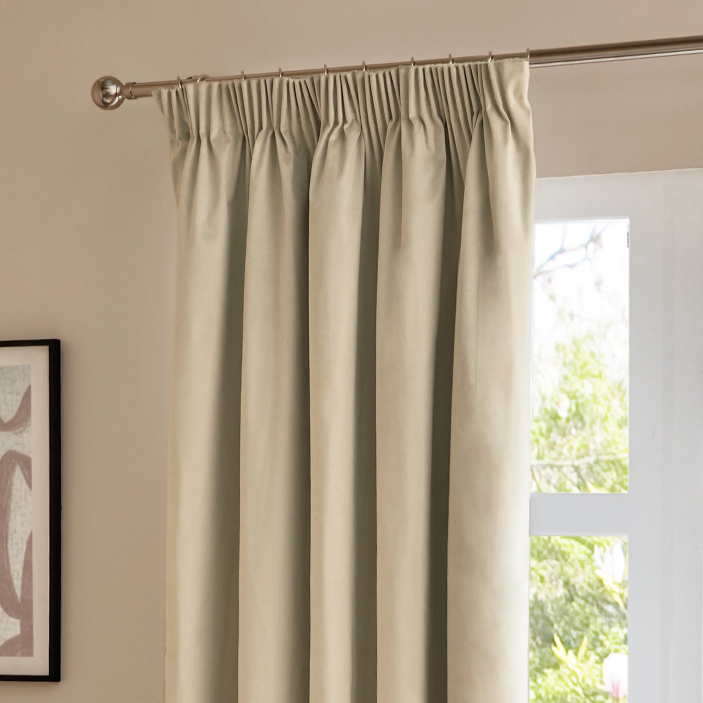 Furn Ultimate Velvet Pencil Pleat Curtains - Natural