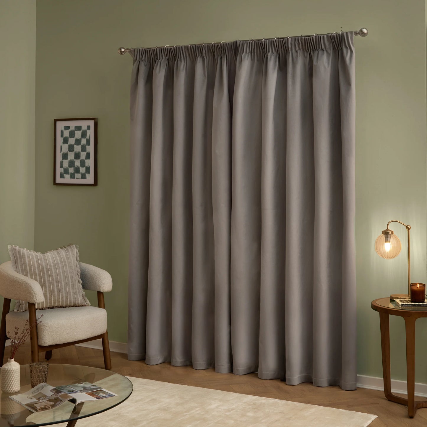 Furn Ultimate Velvet Pencil Pleat Curtains - Silver