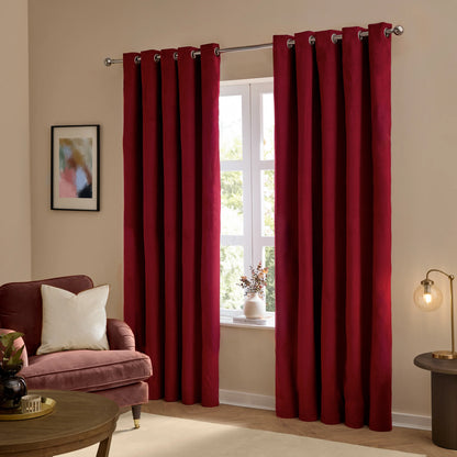 Furn Ultimate Velvet Eyelet Curtains - Burgundy