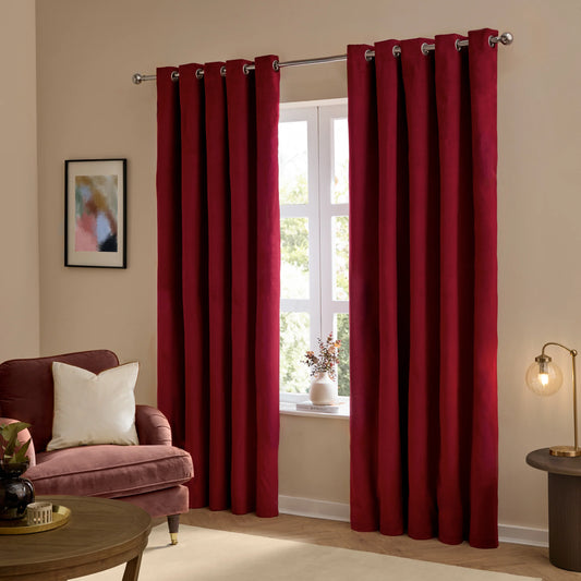 Furn Ultimate Velvet Eyelet Curtains - Burgundy