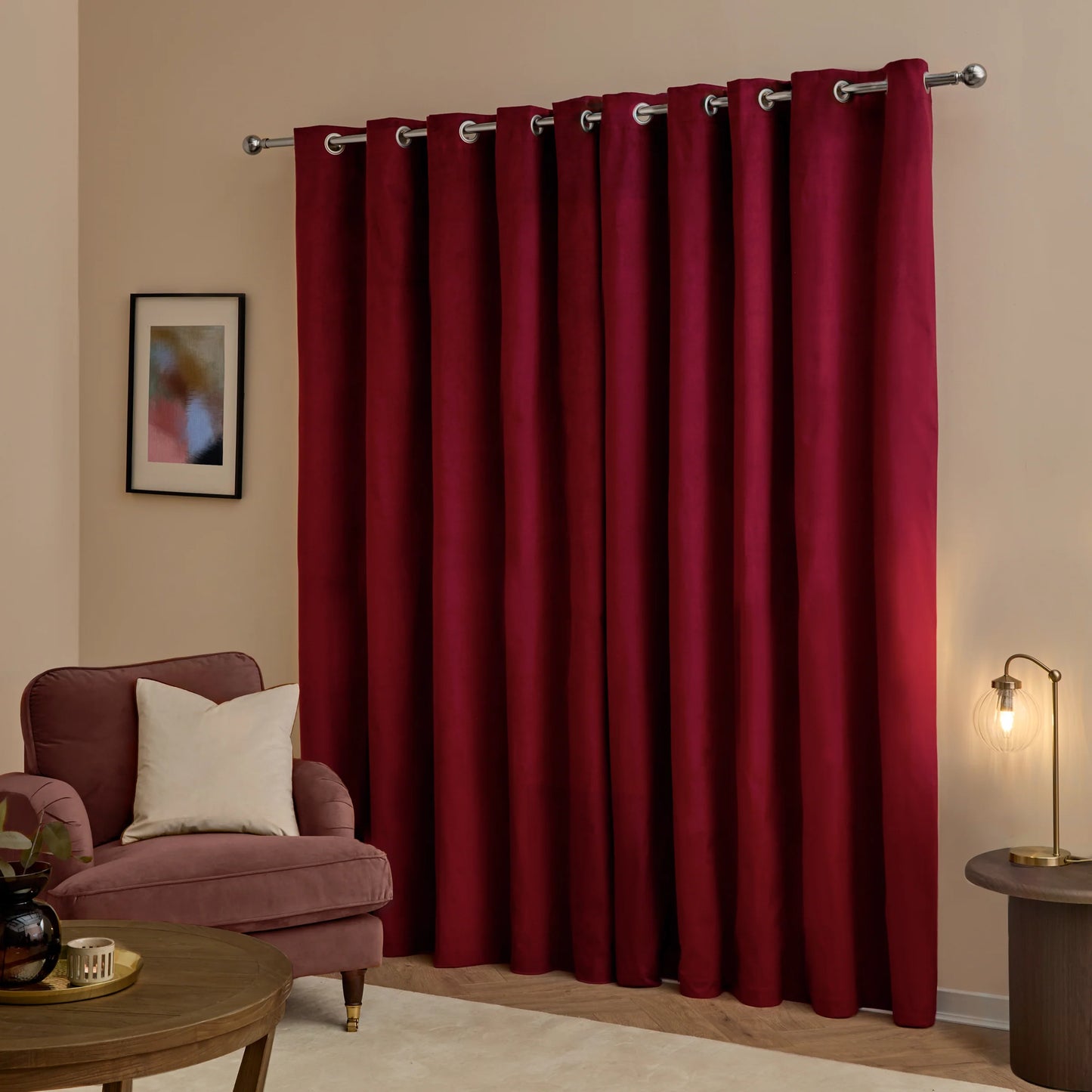 Furn Ultimate Velvet Eyelet Curtains - Burgundy
