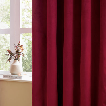 Furn Ultimate Velvet Eyelet Curtains - Burgundy