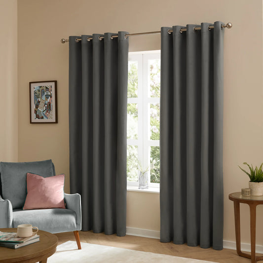 Furn Ultimate Velvet Eyelet Curtains - Charcoal