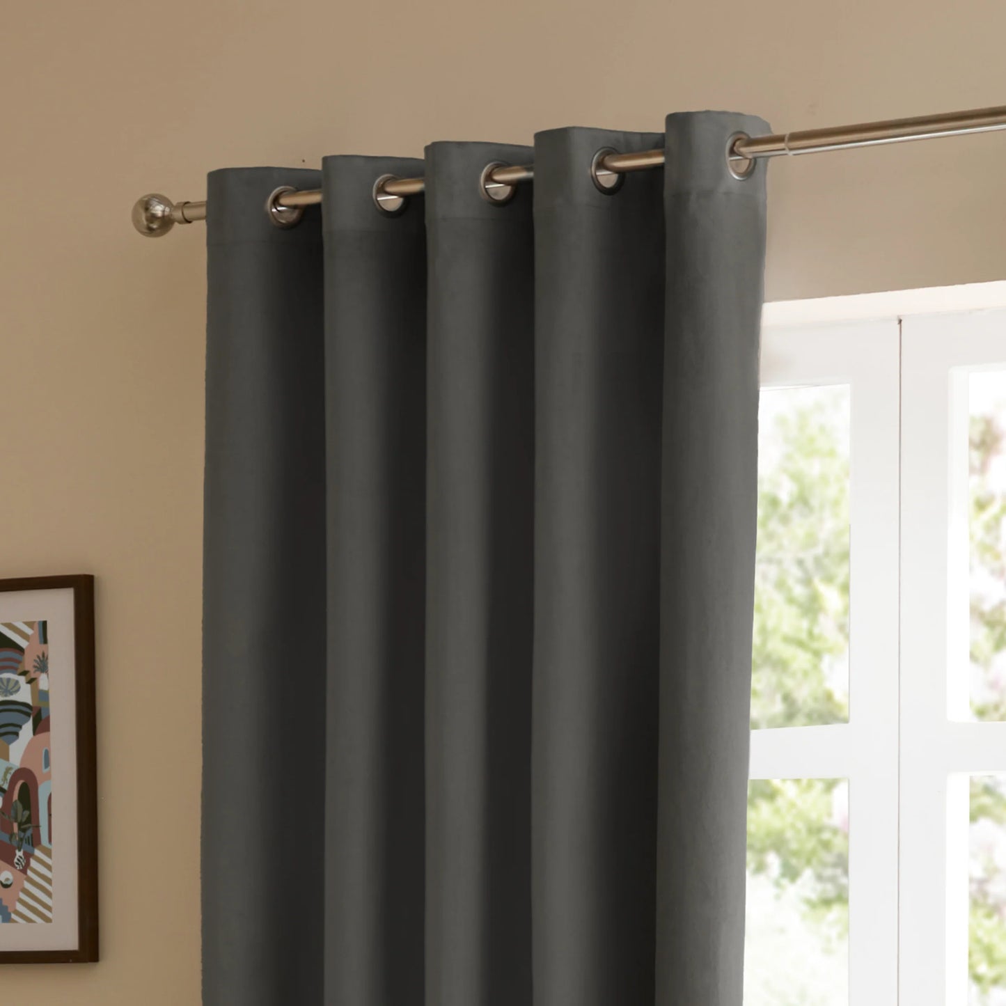 Furn Ultimate Velvet Eyelet Curtains - Charcoal