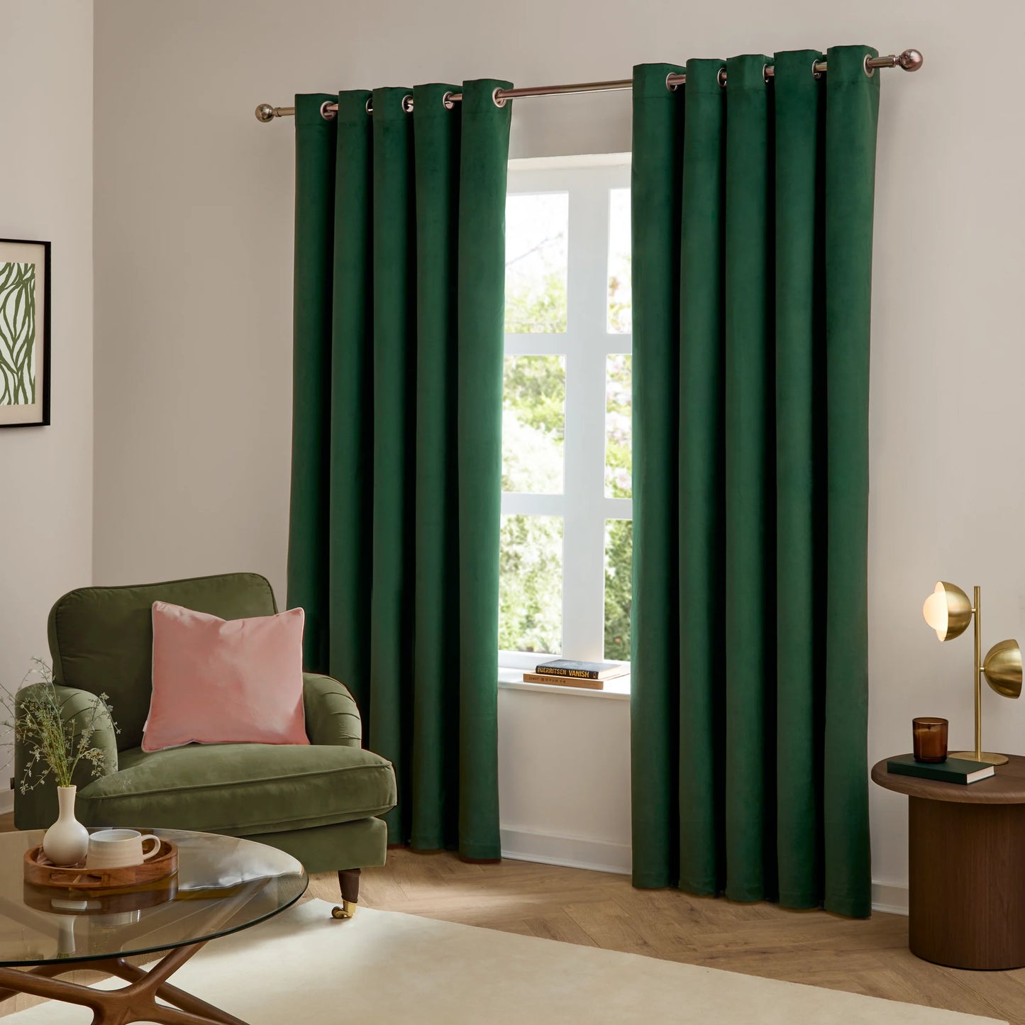 Furn Ultimate Velvet Eyelet Curtains - Emerald