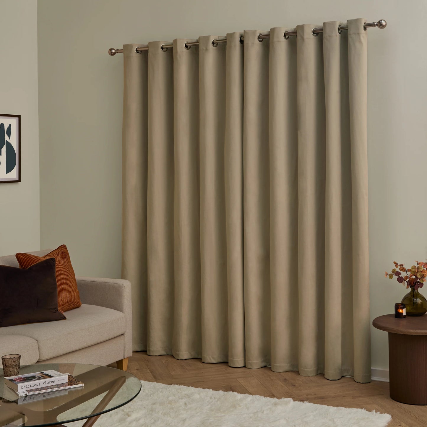 Furn Ultimate Velvet Eyelet Curtains - Mocha