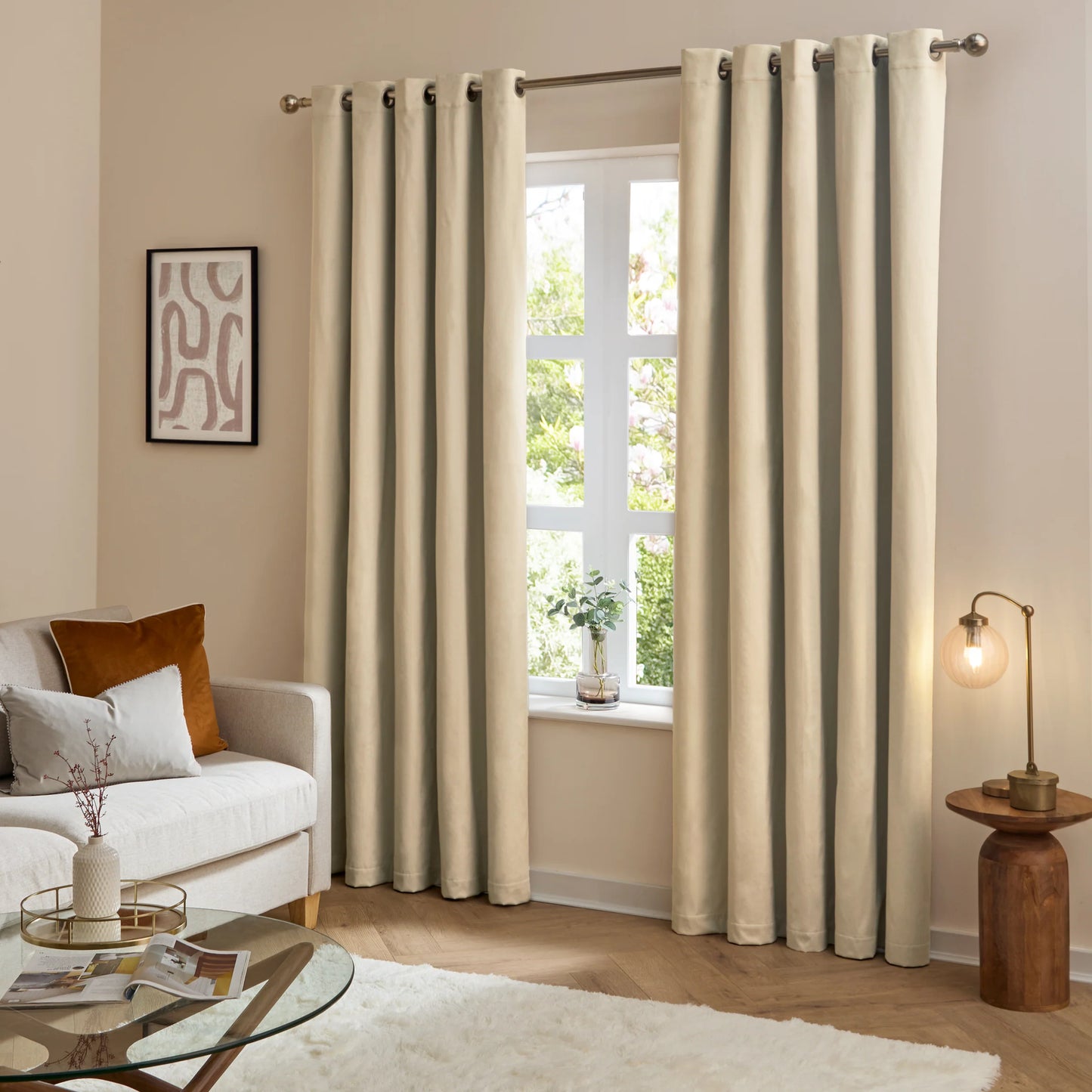 Furn Ultimate Velvet Eyelet Curtains - Natural