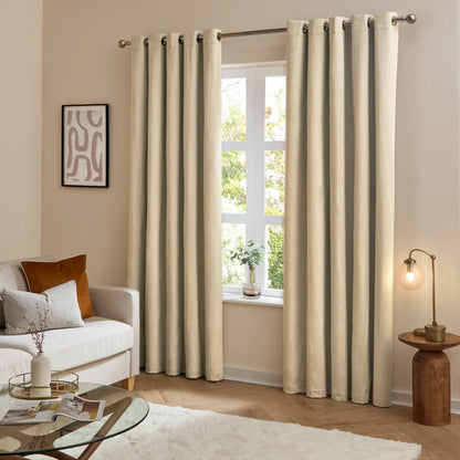 Furn Ultimate Velvet Eyelet Curtains - Natural