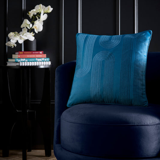 Diva Embroidery Cushion in Teal 43 x 43cm - Cushion - Laurence Llewelyn-Bowen