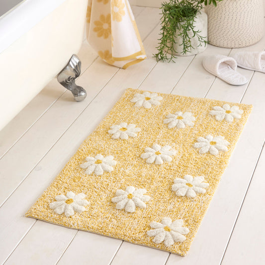 Daisy Floral Bath Mat in Ochre 50 x 80cm - Bath Mat - Dreams & Drapes