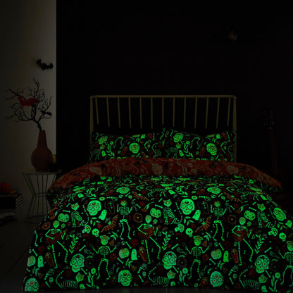 Halloween Day of the Dead Duvet Cover Set by Bedlam in Black/Orange - Duvet Cover Set - Bedlam