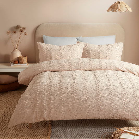 Serene Embossed Curve Duvet Cover Set - Natural