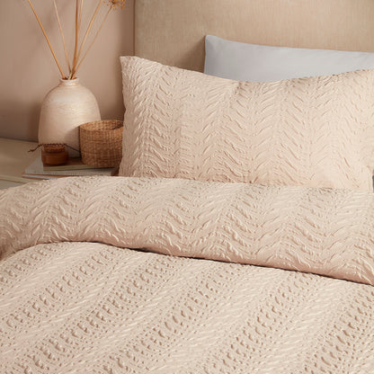 Serene Embossed Curve Duvet Cover Set - Natural